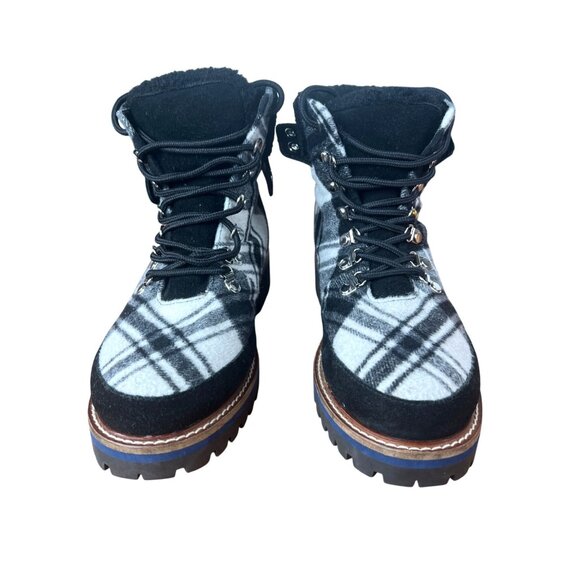 Talbots Jilly Hike Black & Ivory Plaid Lace-Up Ankle Boots Faux Size 7.5M - Picture 10 of 12